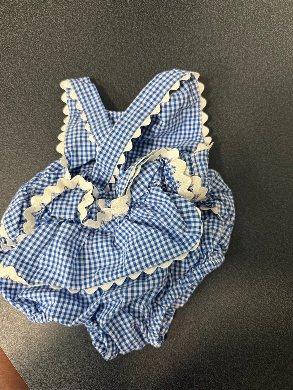 Gymboree Blue Gingham Baby Bubble Romper with Red Flower
